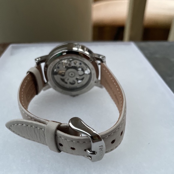 Women's Fossil Grant Automatic Leather Band Skeleton Watch - Picture 3 of 5
